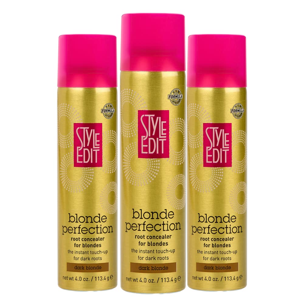 STYLE EDIT DARK BLONDE Root Concealer Touch Up Spray, Instantly Covers Greys And Dark Roots - Professional Salon Quality Blonde Perfection Grays Cover Up Hair Products for Women 4 Ounce (Pack of 3.)