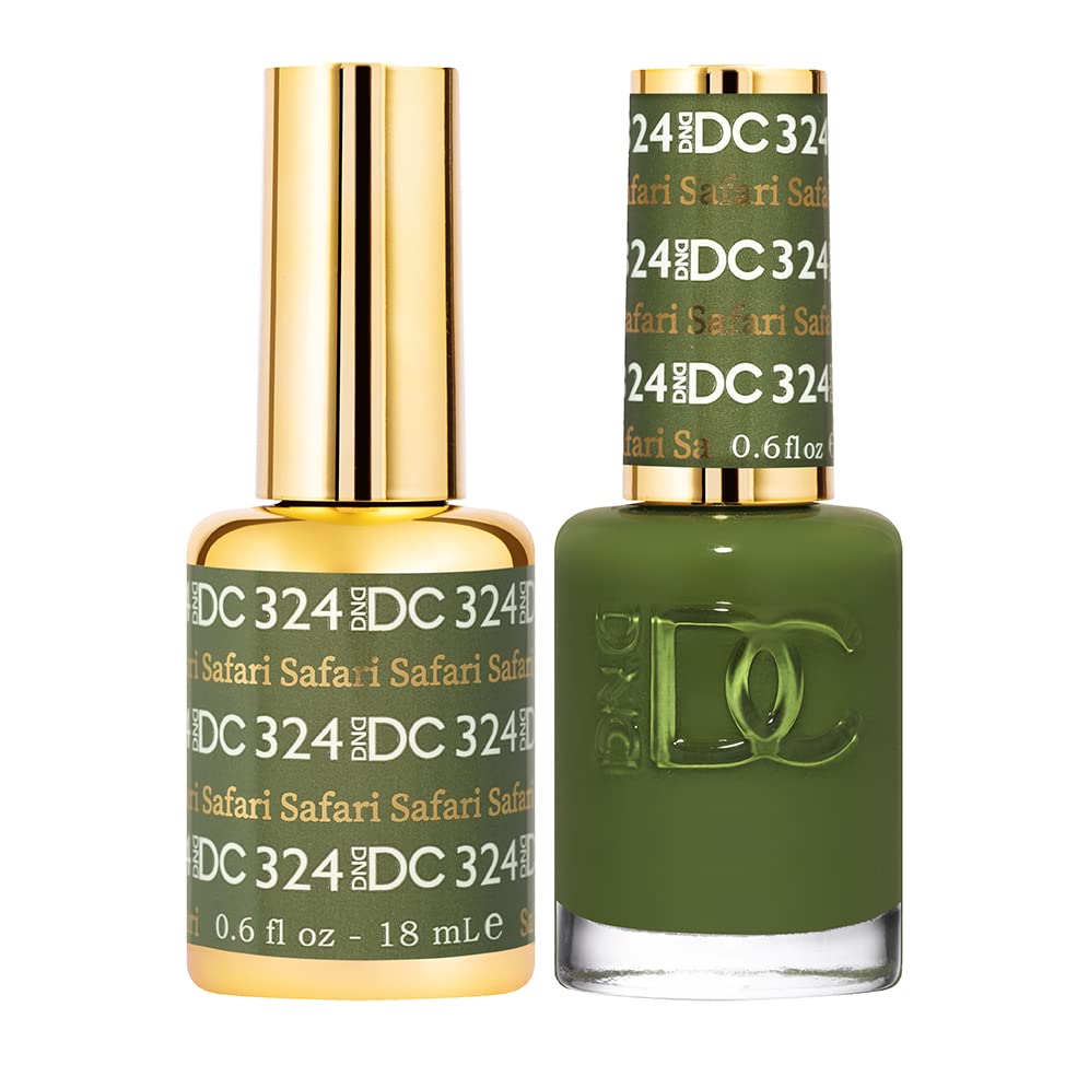 DND DC Gel Polish Set, Green Collection, UV/LED Gel Polish and Air Dry Nail Lacquer, Matching Chip-Free Polish Duo, 324 Safari, 0.5 Fl Oz