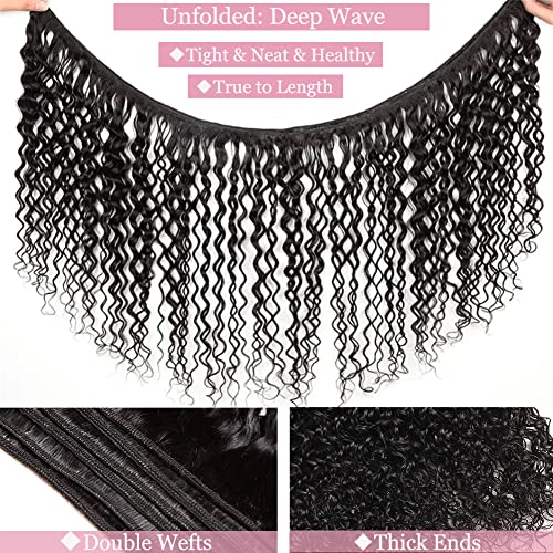 Deep Wave Human Hair Bundles, 18 20 22 Inch, 100% Unprocessed Brazilian Virgin Hair, Deep Curly, Natural Black, Wet And Wavy Bundles - 3 Pack, Style Keep Texture Silky Soft, Hair Extension