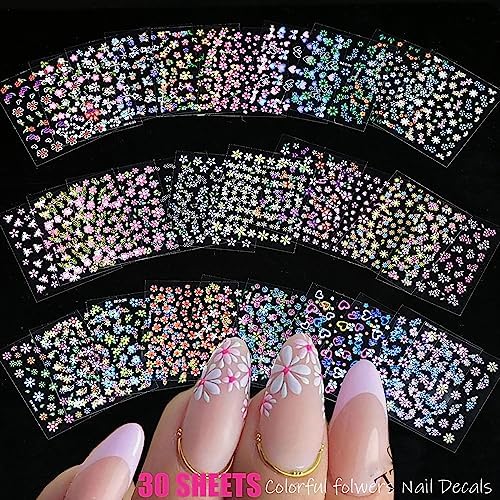 102 Sheets Nail Art Stickers & Storage Book,5200 Pieces 3D Self-Adhesive White Floral Nail Stickers with Rhinestones Designs, Multicolor Laser Gold Nail Decals for Women Girls DIY Manicure Decorations