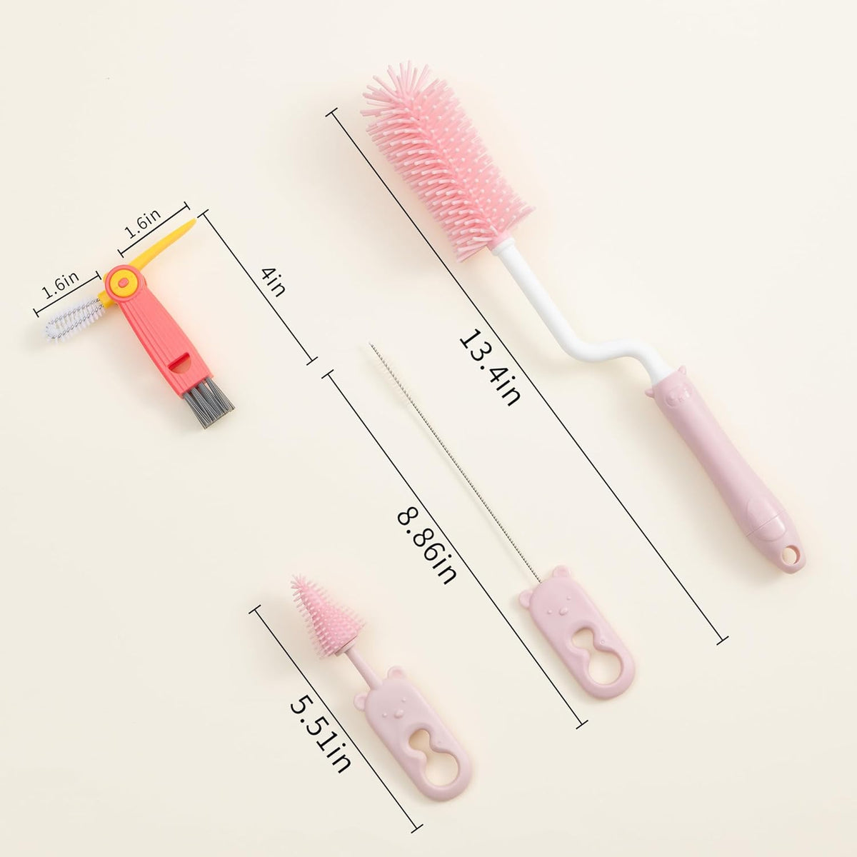 Silicone Spinning Bottle Cleaning Brush, 13.4in Long Handle Water Cup Bottles Cleaner for Baby Bottles, Sports Bottle, Glass Vase, Tumbler, with a Tiny Cup Lid Gap Cleaning Brush, x Blue