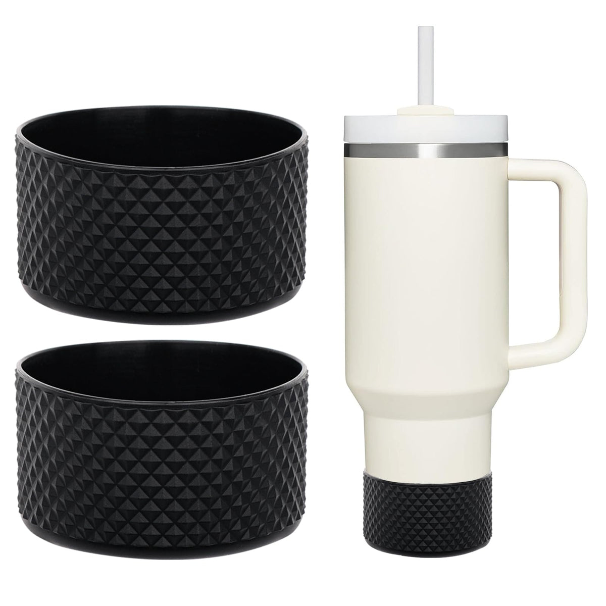 2 Pcs Tumbler Bottom Protector Flask Silicone Boot for Stanley Quencher Adventure 40oz & Stanley IceFlow 20oz 30oz and Compatible with Hydro Flask 12oz 21oz 24oz (Diamond blackx2)