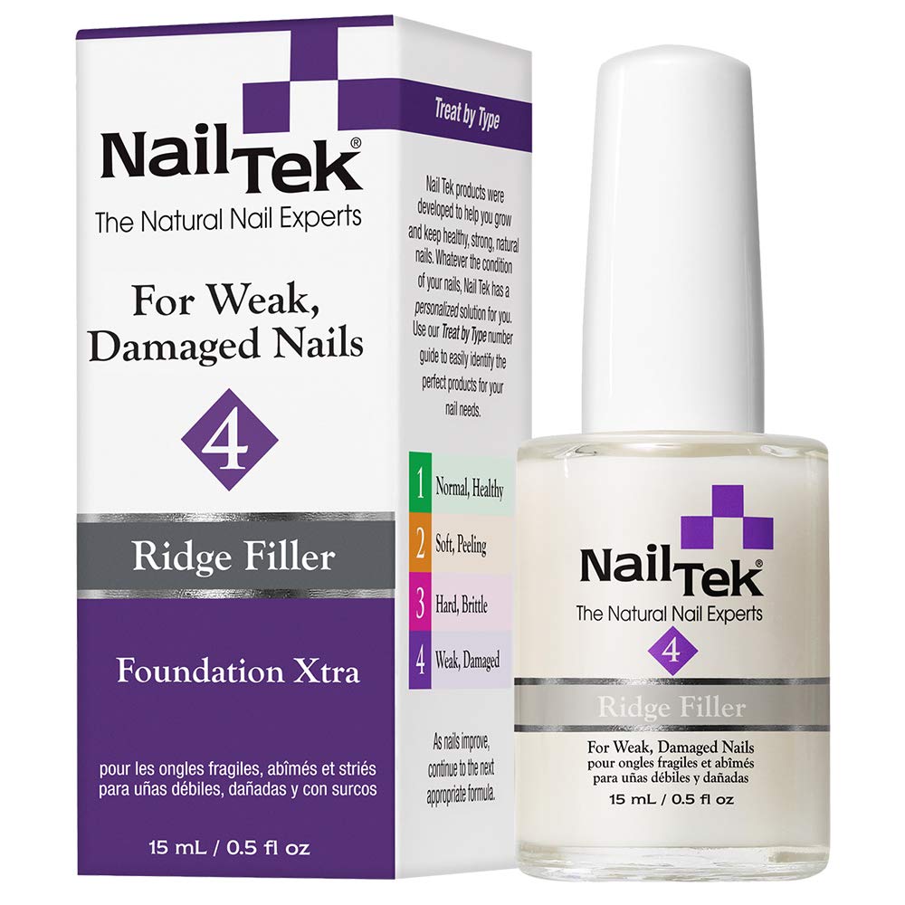 Nail Tek Xtra 4 Ridge Filling Nail Strengthener Base Coat, Nail Polish Repair Treatment for Weak and Damaged Nails, 0.5 oz, 1-Pack
