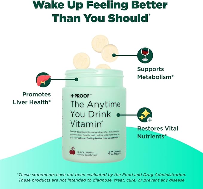 The Anytime You Drink Vitamin, Liver Health & Immunity Support with Electrolytes, Milk Thistle, and Vitamins B & C - 40 Chewable Tablets (20 Servings), Vegan, Tangerine