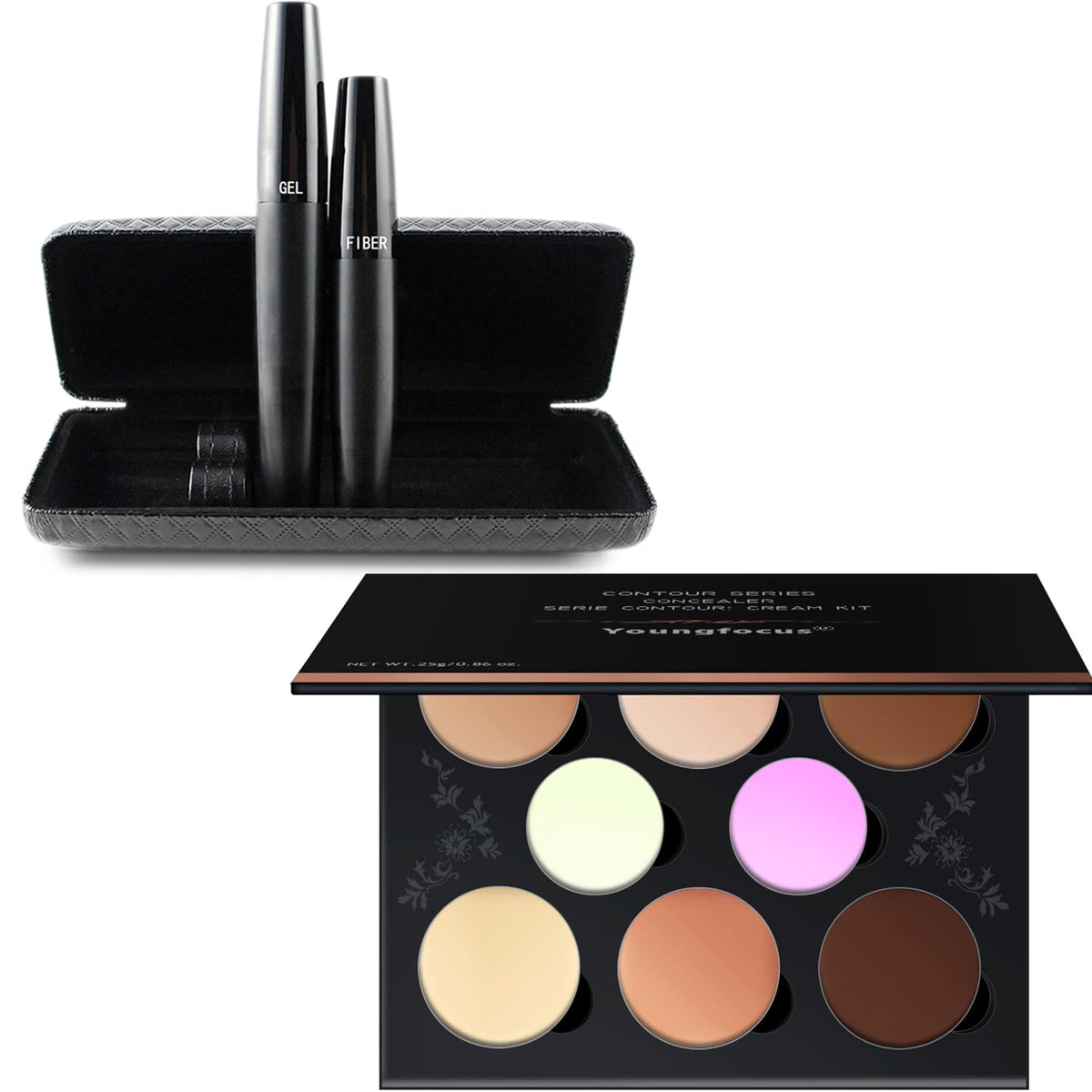Youngfocus 3D Fiber Lash Mascara Waterproof, Luxuriously Longer + Cosmetics Cream Contour Best 8 Colors and Highlighting Makeup Kit