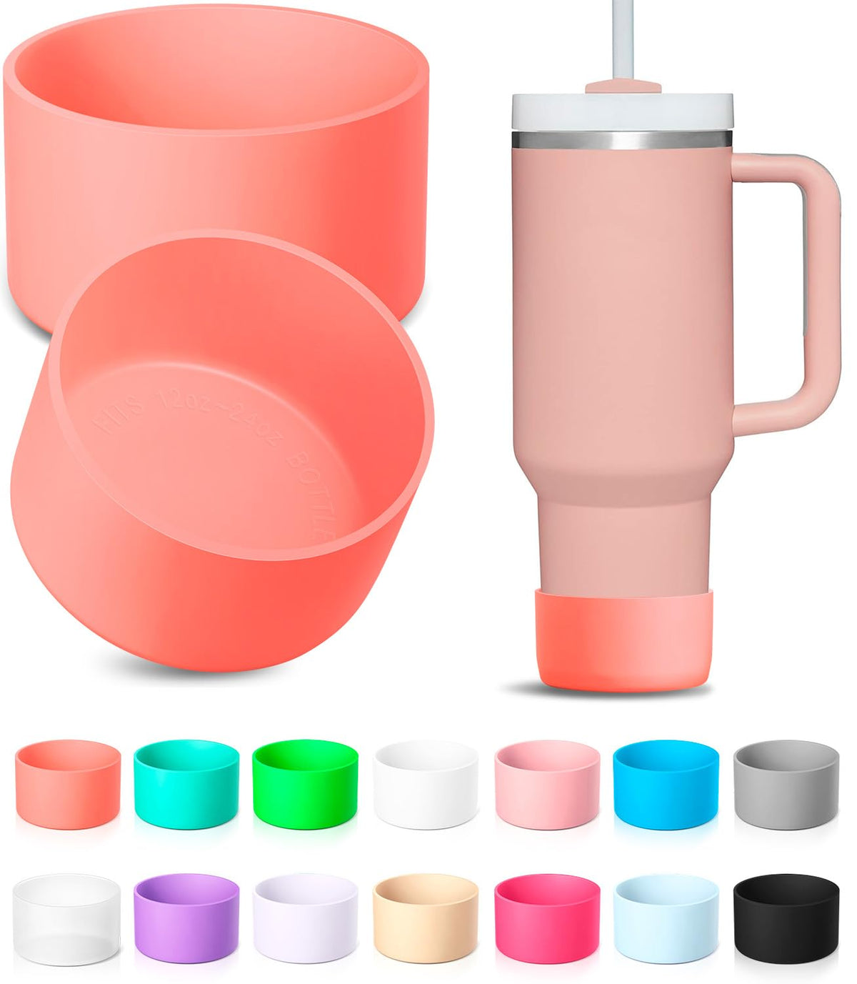 KTKUDY 2Pcs Silicone Boot for Stanley Quencher Tumbler H2.0 30 oz 40 oz & IceFlow 20 oz 30 oz & Intended for Hydro Flask Water Bottle 12-24 oz - Protective Cup Bottom Accessories Fits Stanley Cup