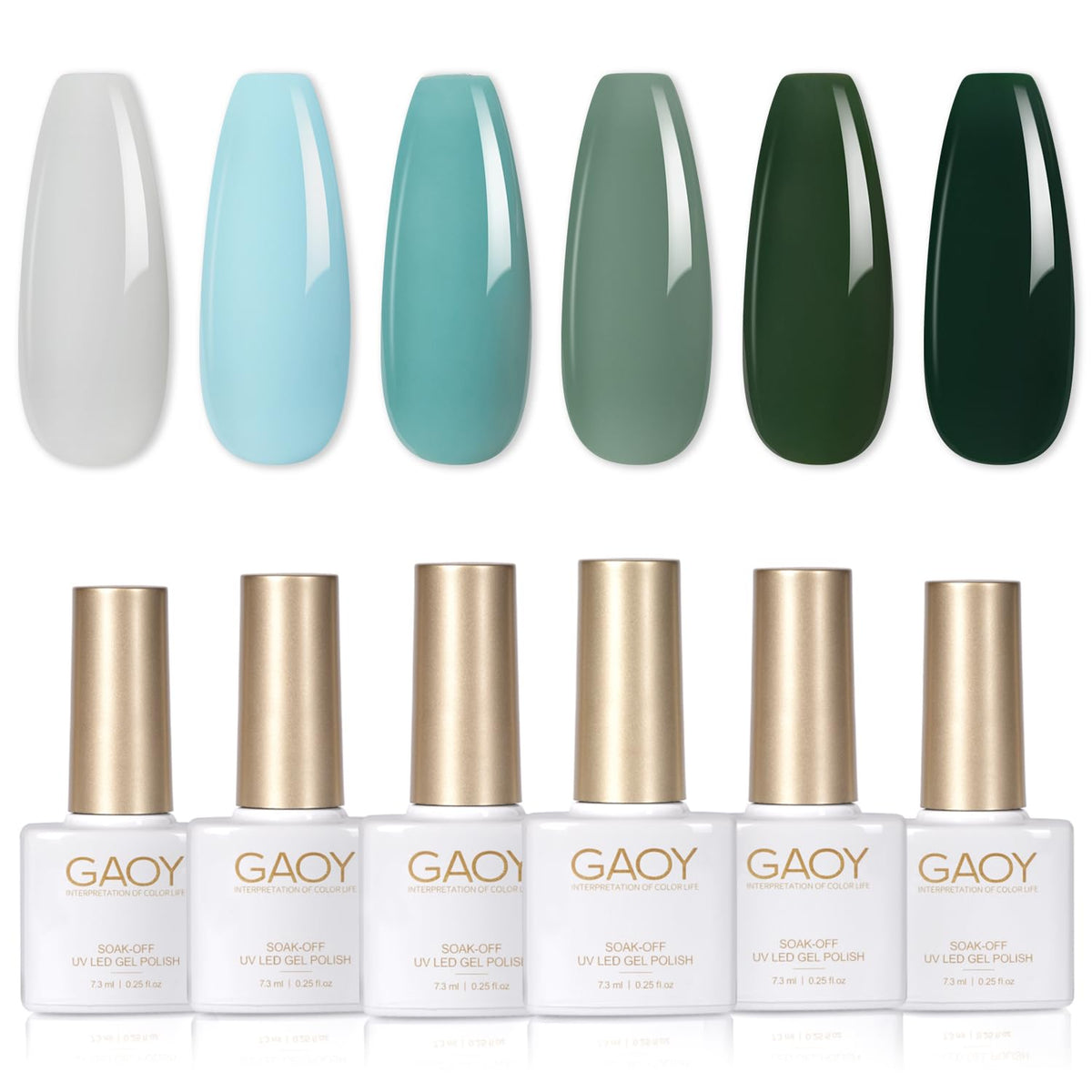 GAOY Green Gel Nail Polish Set, 6 Colors Dark Forest Green Blue Gray Soak Off UV Light Cure Gel Polish Kit for Salon and Nail Art DIY at Home