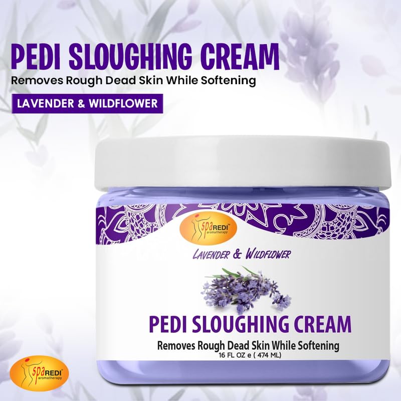 SPA REDI - Foot Cream, Sloughing Lotion, Lavender and Wildflower 16 Oz - Pedicure Massage Foot Care for Dry Cracked Feet, Scrub Gently, Exfoliating, Smooths and Eliminates Buildup of Dead Skin