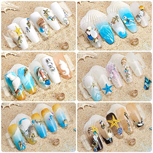 Summer Beach Nail Rhinestones - Ocean Theme Shell Starfish Conch Studs & Rivets - DIY Manicure Decoration (1-2 Boxes)
