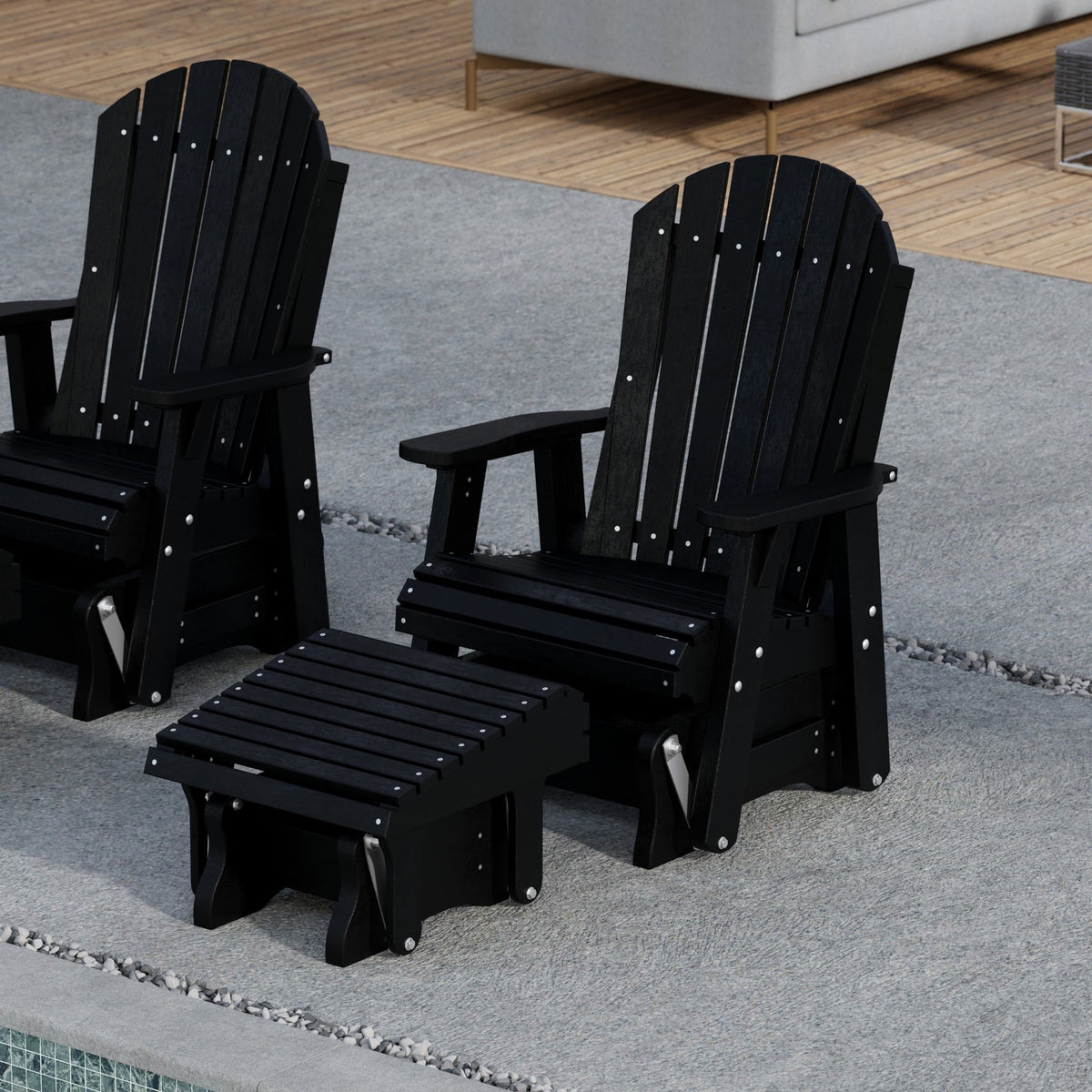 Wildridge Heritage Gliding Footrest, Black - Outdoor Weather Resistant HDPE Ottoman for Adirondack Chair