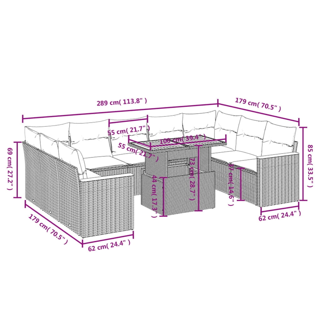 vidaXL Garden Sofa Set Black, Cream White