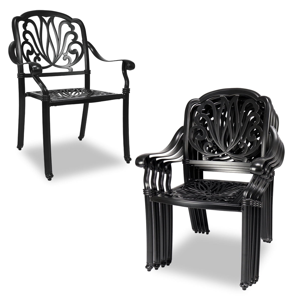 PATIO-IN Outdoor Dining Chairs Set of 4 Aluminum Patio Chairs,Stackable Cast Aluminum Patio Patio Dining Chairs for Garden, Backyard, Poolside,Balcony, Black (4 Pack)