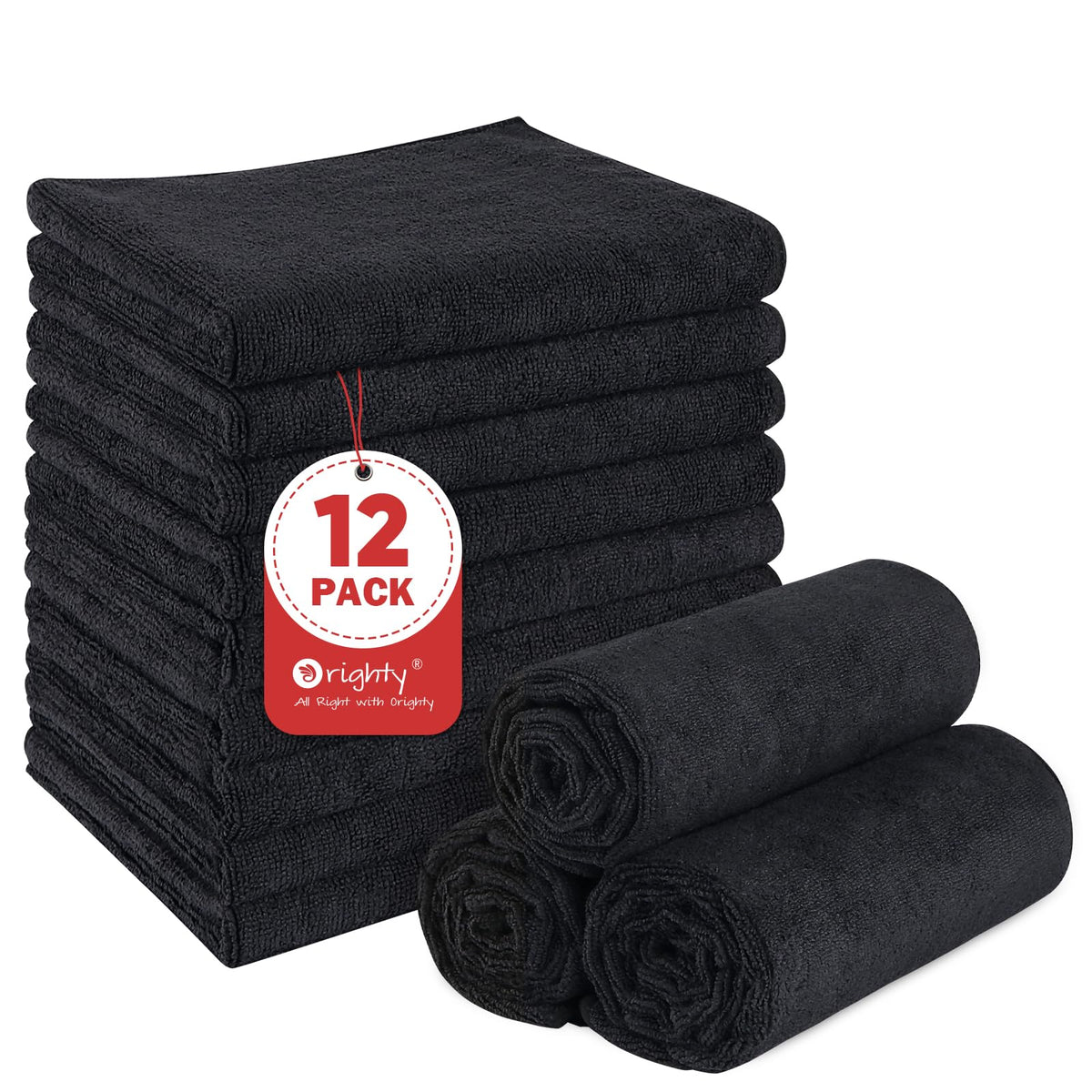 Orighty Black Salon Towels Extra Large, Pack of 12(Not Bleach Proof, 18 x 30 Inches) Super Soft Gym Towels and Absorbent Microfiber Towel for Salon, Hand, Gym, Bath, Spa and Home Hair Care