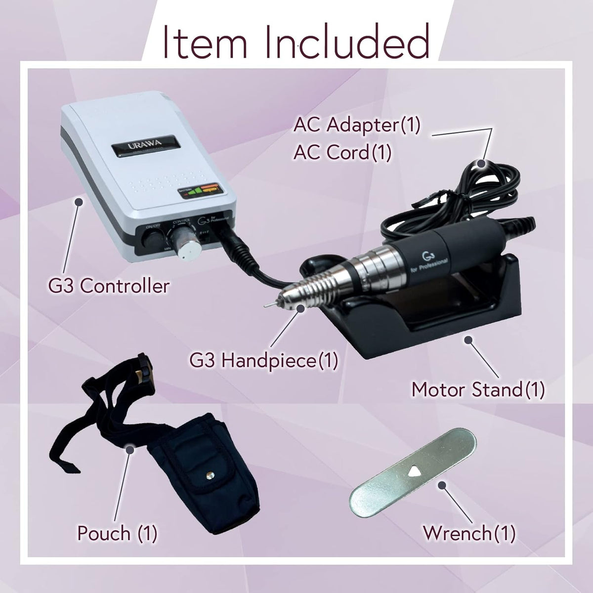 [Upower] G3 Professional Nail Drill Machine, 20000 RPM Electric File for Nails, Rechargeable Portable Nail Machine, Low Noise & Low Vibration (Made in Japan) Produced by URAWA Corp. [Gold]