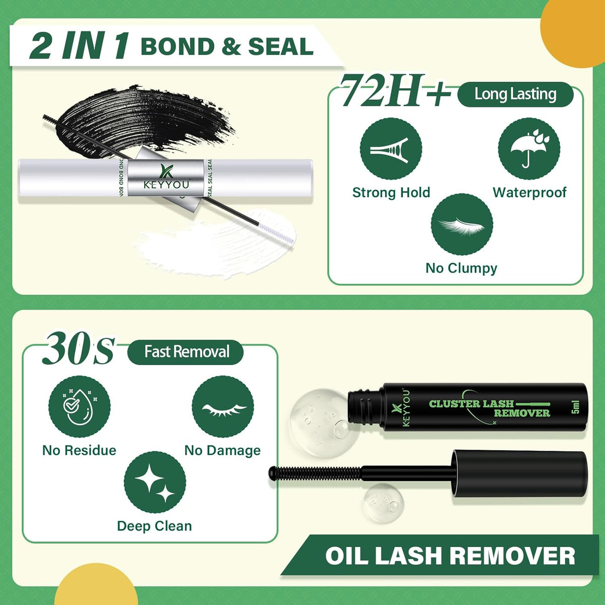 DIY Lash Extension Kit KEYYOU 144pcs Lash Clusters Eyelash Extension Kit with Mascara Brush Bond and Seal Lash Remover Lash Applicators Lash Brush for DIY Lash Extensions (Y12 Kit)