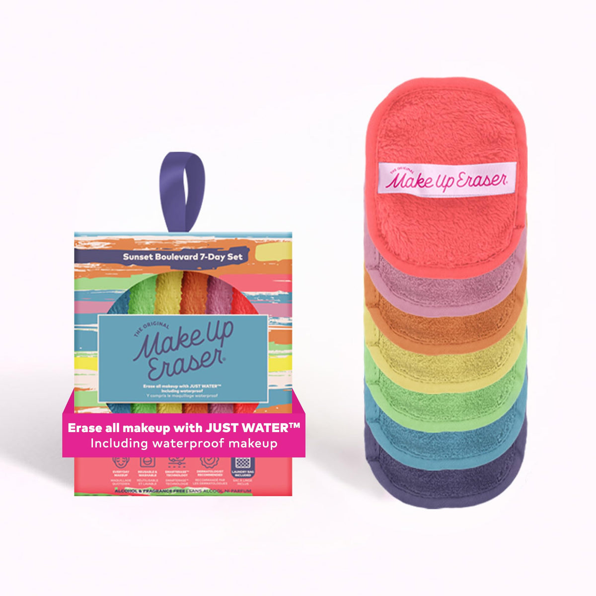 The Original MakeUp Eraser, 7-Day Set, Erase All Makeup with Just Water, Including Waterproof Mascara, Eyeliner, Foundation, Lipstick, Sunscreen, and More! Sunset Boulevard, 7ct.