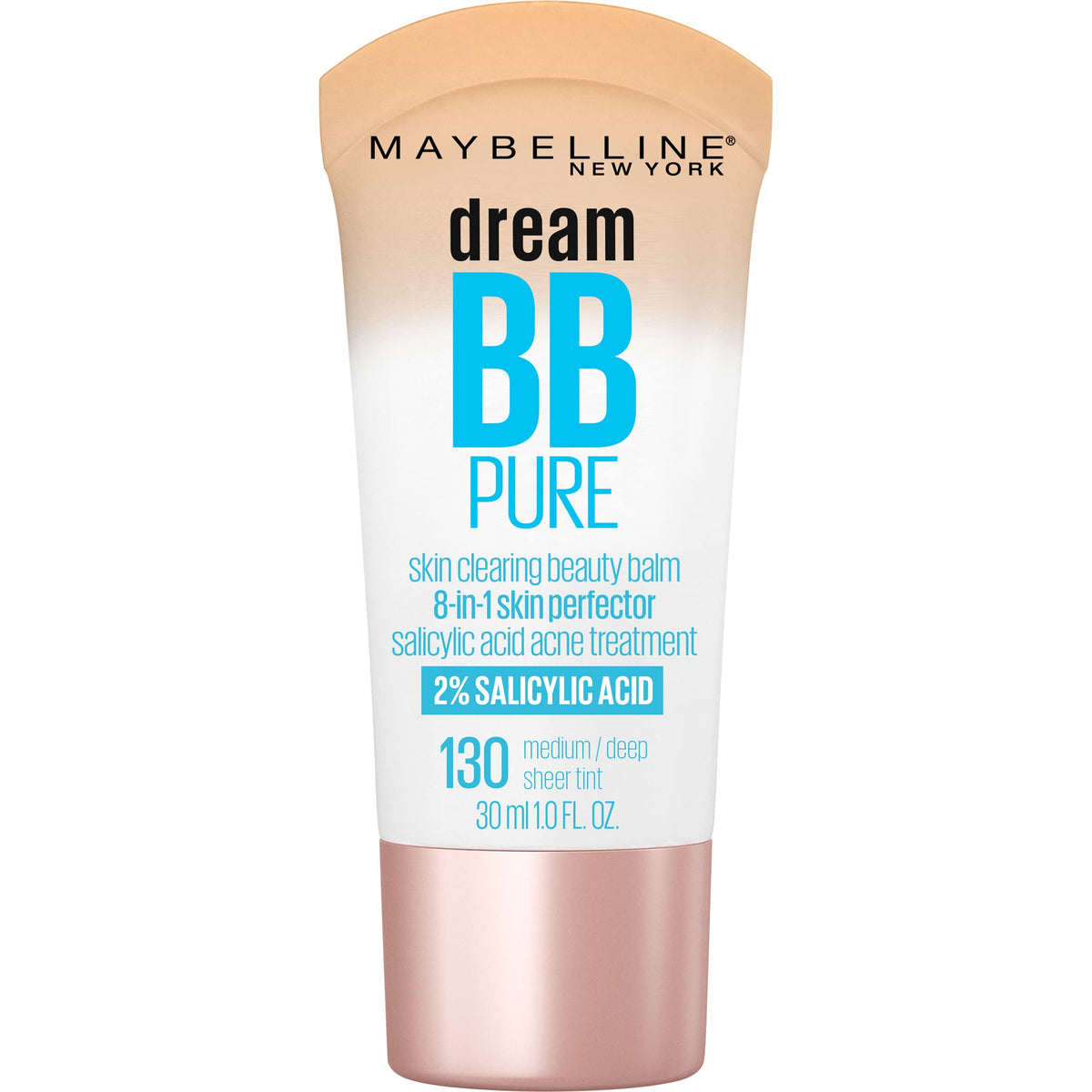Maybelline Dream Pure Skin Clearing BB Cream, 8-in-1 Skin Perfecting Beauty Balm With 2% Salicylic Acid, Sheer Tint Coverage, Oil-Free, Medium/Deep, 1 Count