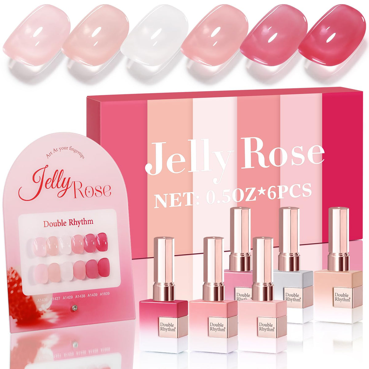 Double Rhythm 6 Pcs 15 ML Gel Polish Set Same Color Same Bottle Soak Off Gel Polish Kit Nail Art Manicure Salon DIY at Home for Women (Milky White Jelly Pink Nude Peach-T6-24)