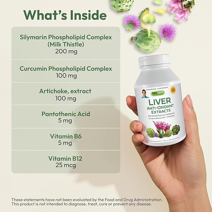 ANDREW LESSMAN Liver Anti-Oxidant Extracts 30 Capsules - Supports The Hard-Working Tissues of The Liver, Promotes Optimum Liver Health and Function. Milk Thistle, Turmeric and Artichoke Extracts
