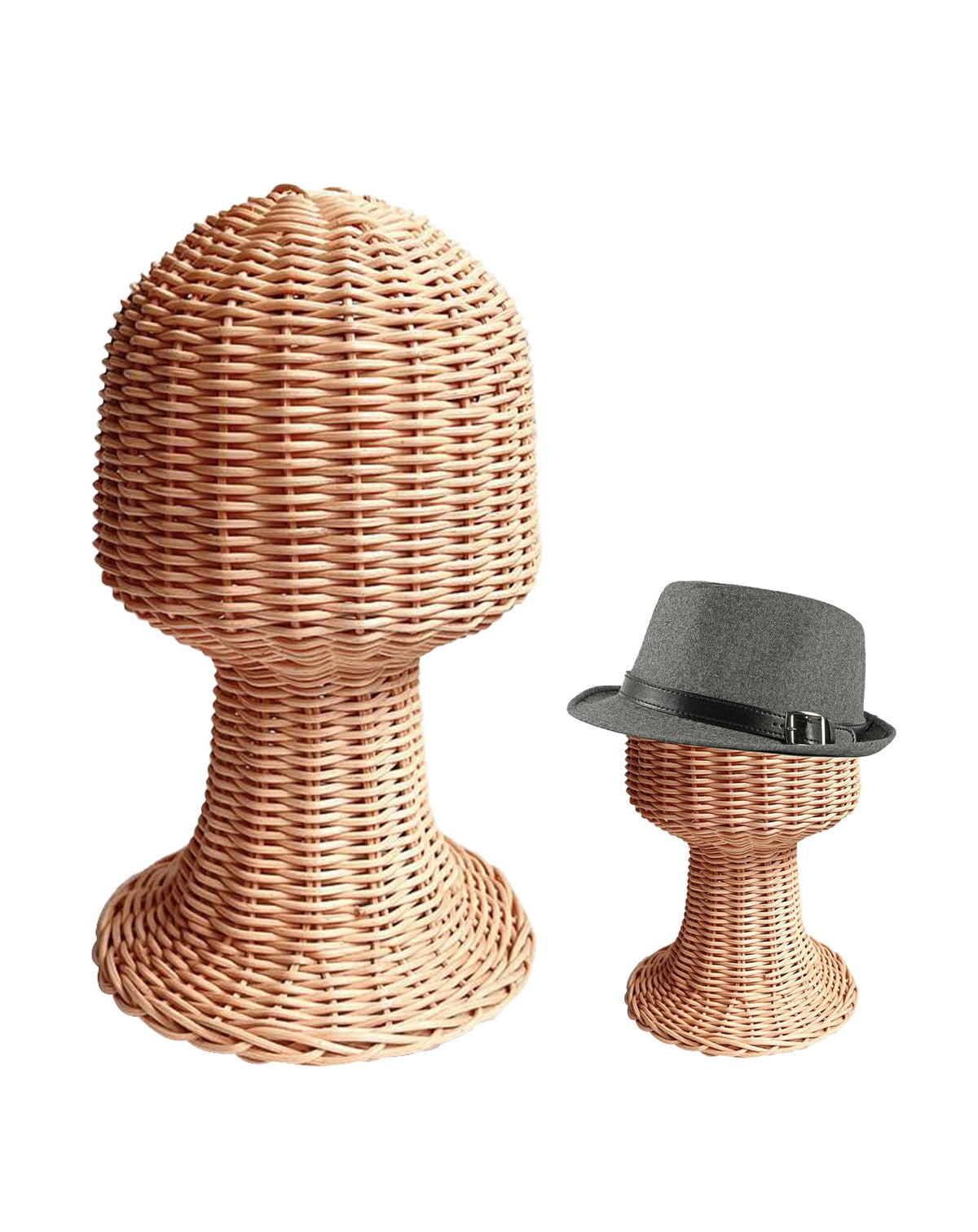 CHADWICK Mannequin Head Stand, Rattan Wig Stand, Hat & Wig Display Holder, Handmade Wicker Wig Head Stand, Vine Woven Hat Stand, Rustic Cap Rack for Home, Hair Salon, Showcase, Stable Base