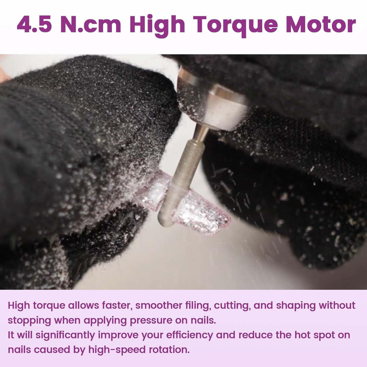 Delanie Professional Nail Drill High Torque 35000 RPM Rechargeable Portable Electric Nail File Filer for Acrylic Gel with Cuticle Bits, Salon Manicure Tool, Purple