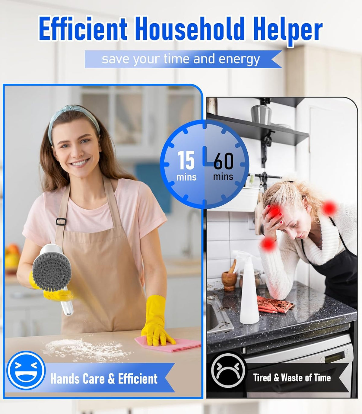 Electric Spin Scrubber, Cordless Electric Cleaning Brush with 5 Replaceable Heads, Battery Level Display Handheld Electric Scrubber for Cleaning Bathroom, Tub, Tile, Floor, Sink, Window, Stove Hsicily