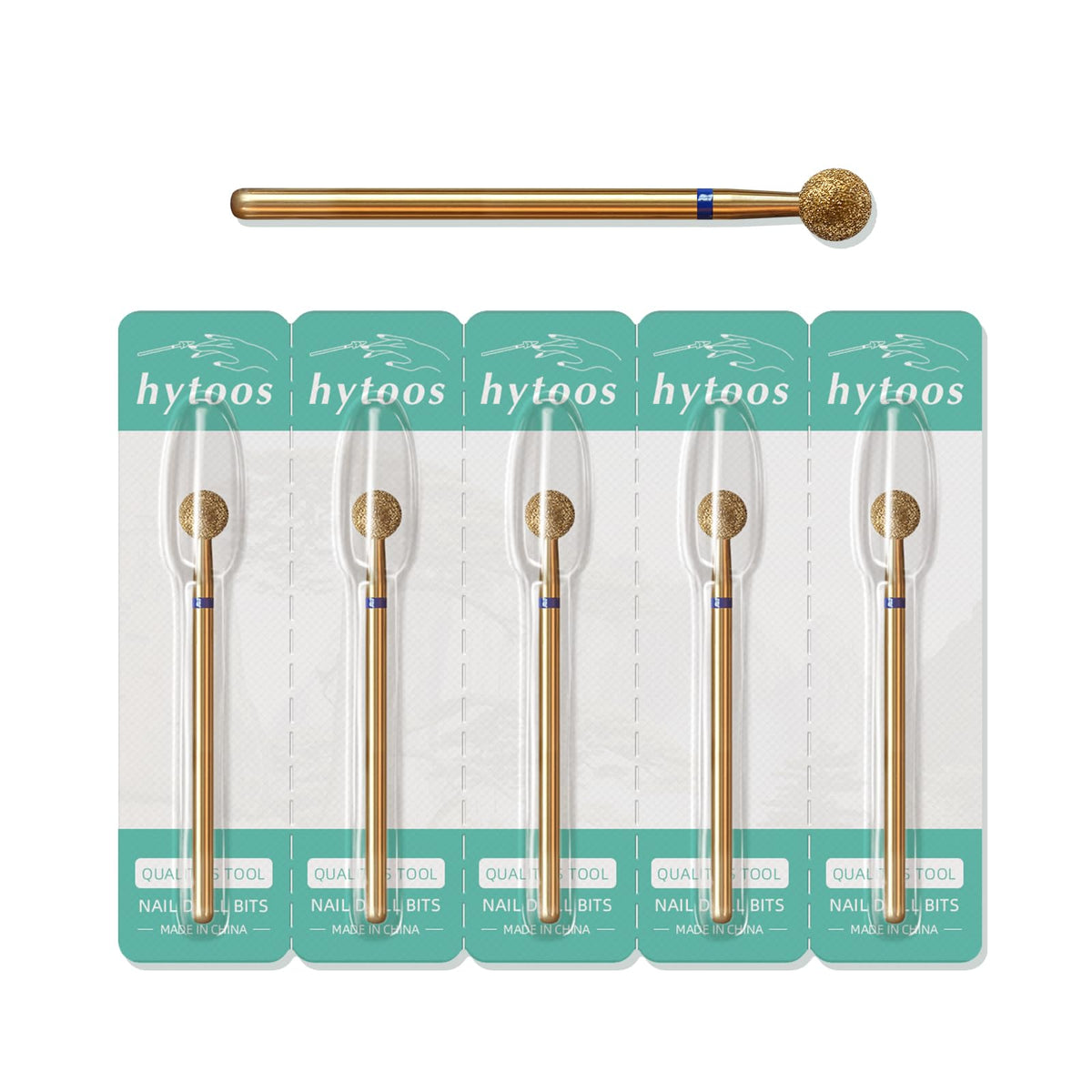 HYTOOS 5mm Ball Cuticle Clean Nail Drill Bit 5Pcs/Set Titanium Russian Diamond Nail Bits Professional Safety Under Nail Cleaner Burr for Cuticle Dead Skin, Electric Drill Accessories, Medium