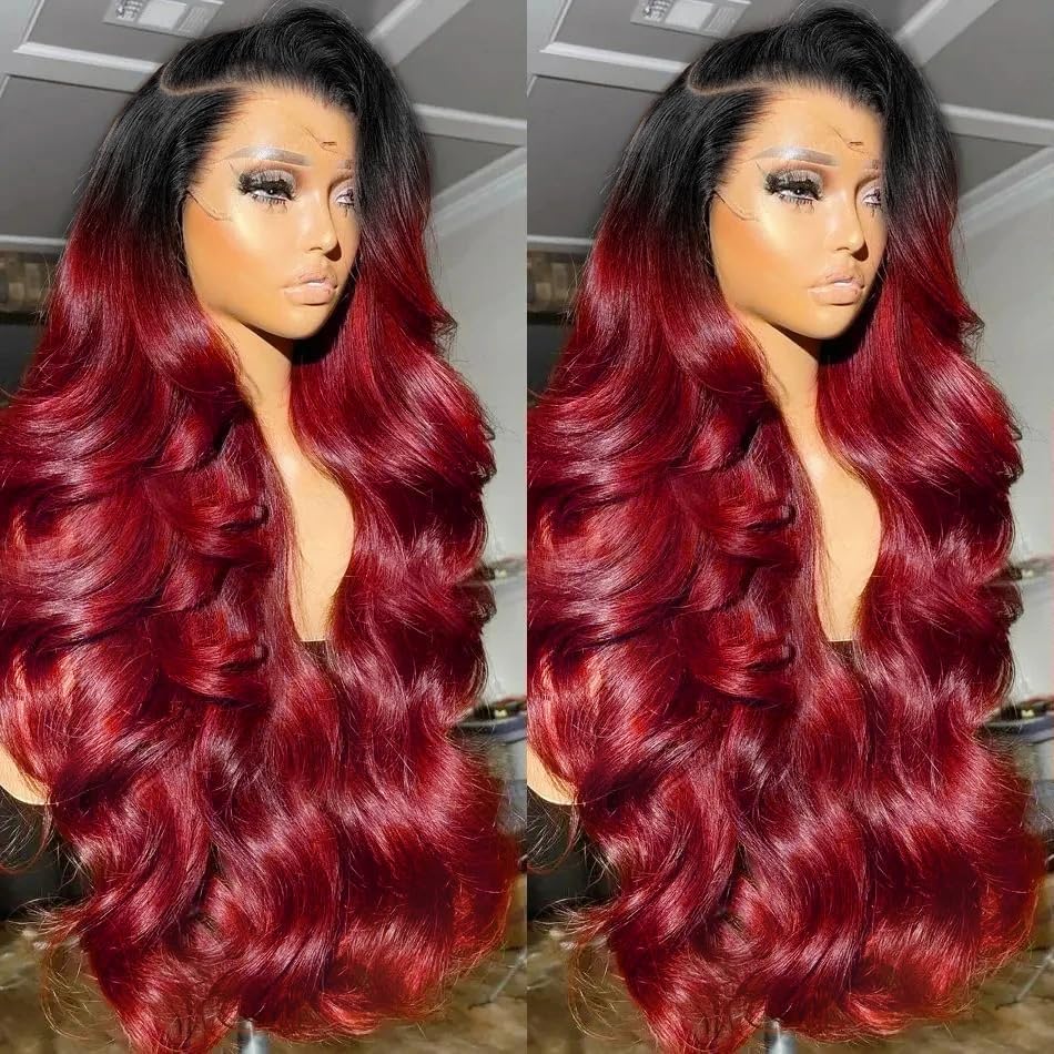 AMIRTY 250 Density Burgundy Lace Front Wigs Human Hair Wine Red Colored 13x6 1B/99J HD Lace Frontal Wigs Human Hair Pre Plucked with Baby Hair 18 Inch