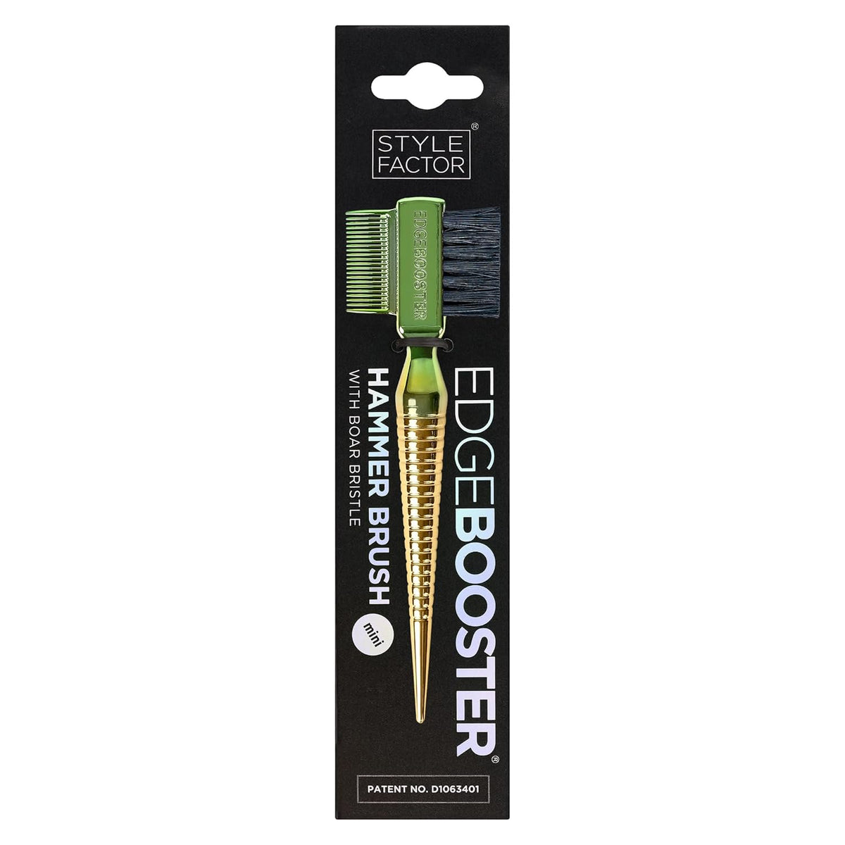 STYLE FACTOR EDGE BOOSTER® Hammer Brush Rat Tail– Double-Sided Edge Control Brush & Comb with Boar Bristles – For Edges, Slick Backs, Baby Hair Styling, and Taming Flyaways- Travel Size