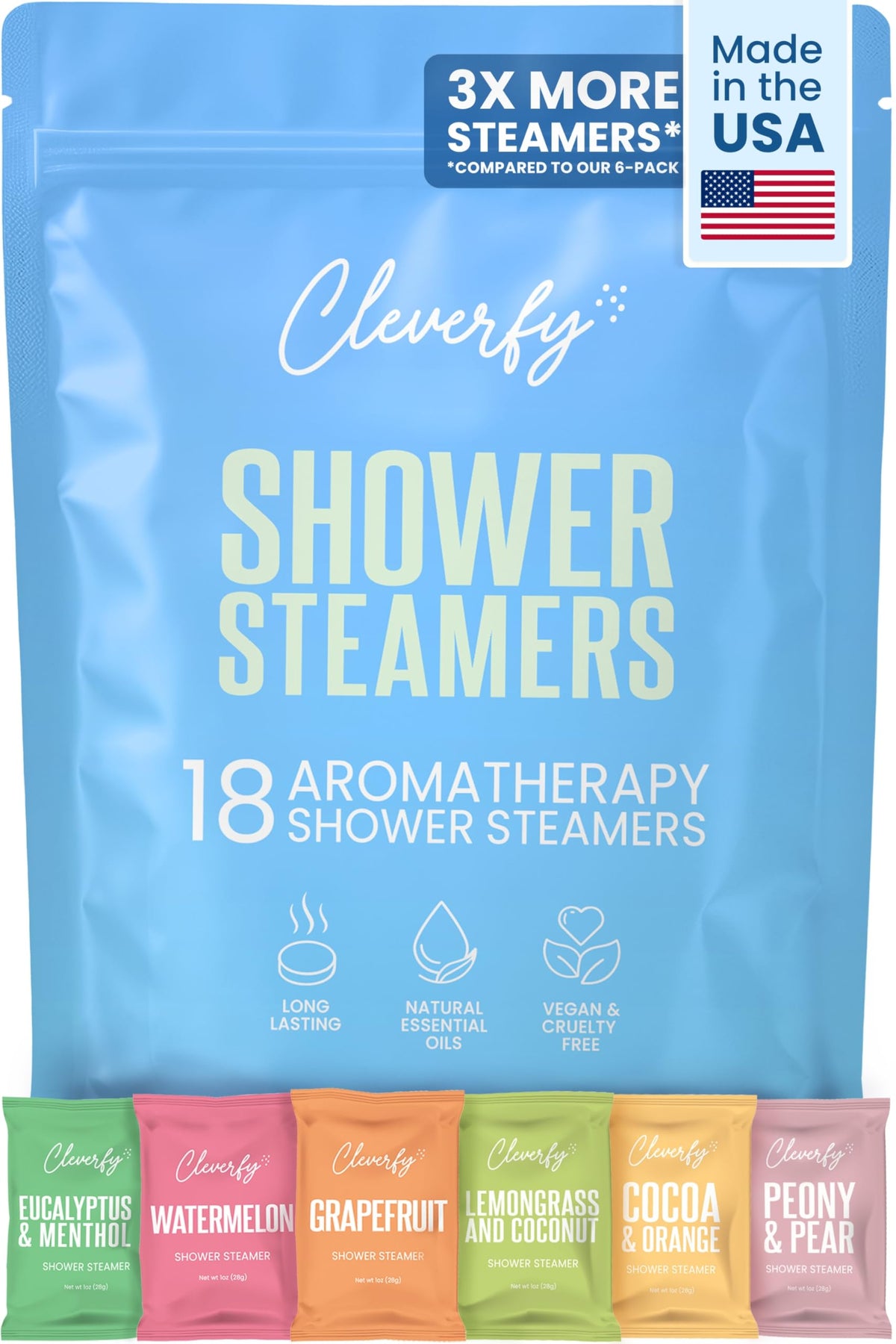 Cleverfy Shower Steamers for Aromatherapy - Blue Variety Set of 18 Shower Bombs