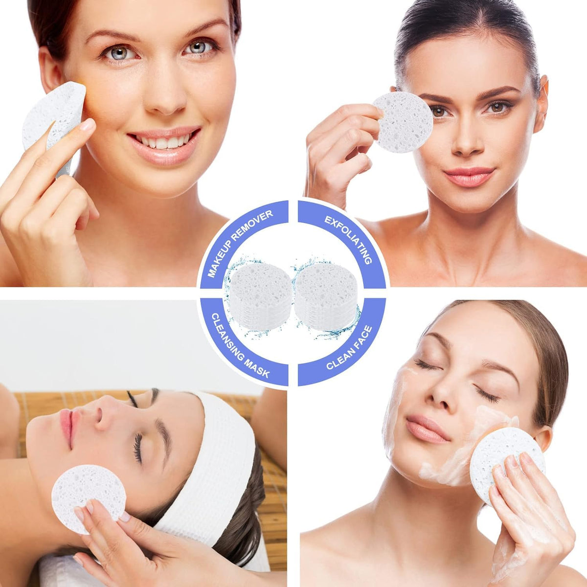 50-Count Facial Sponges Compressed Natural Cellulose Sponge Round Shape Face Sponge for Face Cleansing Exfoliating and Makeup Removal, White
