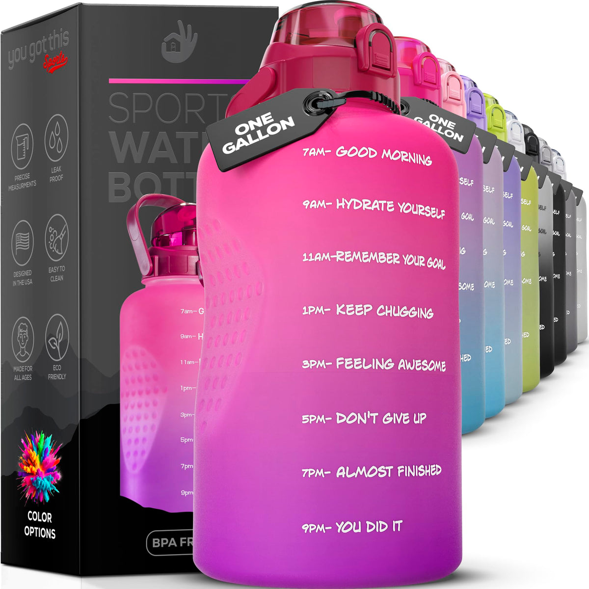 YOU GOT THIS LIVING Motivational Water Bottle with Straw & Handle,One Gallon Water Bottle 128 oz/3.8L,Reusable Water Jug, Achieve All-Day Hydration SpillProof, BPA FREE