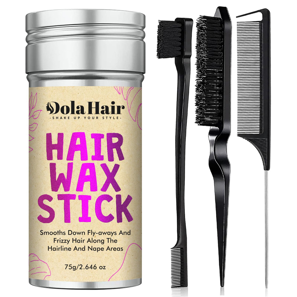 Dolahair Hair Wax Stick - Flyaway Control and Styling Pomade for Kids, Women, and Men - Hair Bun Maker and Accessorie Slick Back Hair Brush