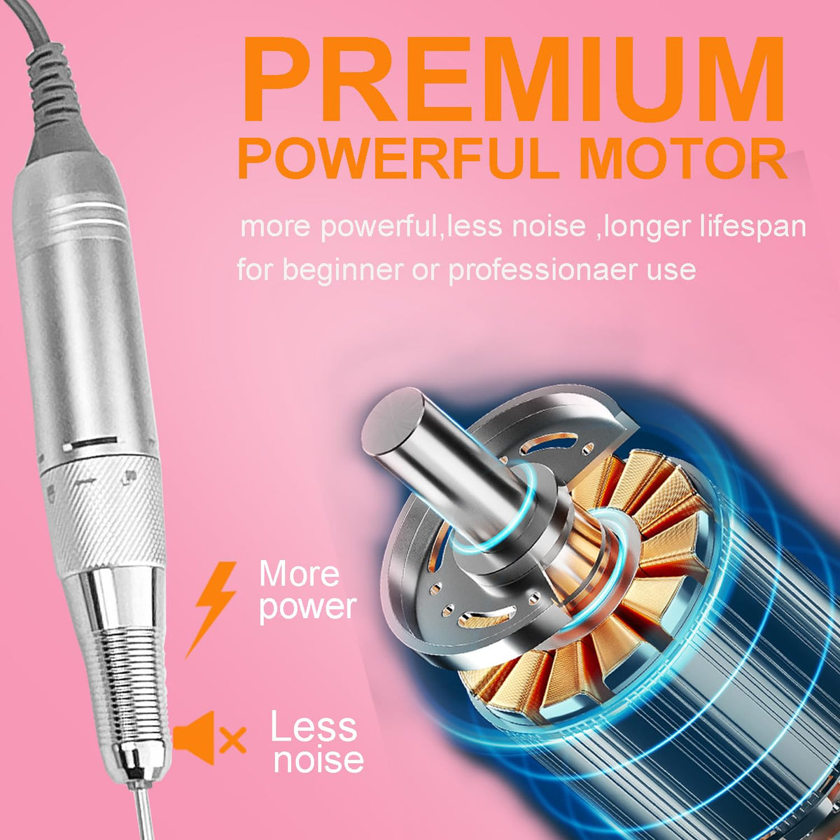 Professional Cordless Nail Drill Machine - Rechargeable Electric Nail File, 35,000 RPM Efile for Acrylic Gel Nails, Pedicure & Manicure Tools with LCD Screen, 13 Drill Bits (Pink)