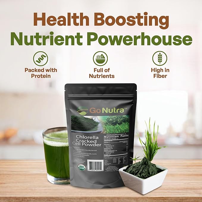Go Nutra - Chlorella Powder, Pure Greens Powder with Vitamins, Minerals, and Antioxidants, All Natural Greens Superfood Powder, Chlorella Cracked Cell Green Powder, Non-GMO, Vegan, 16 oz