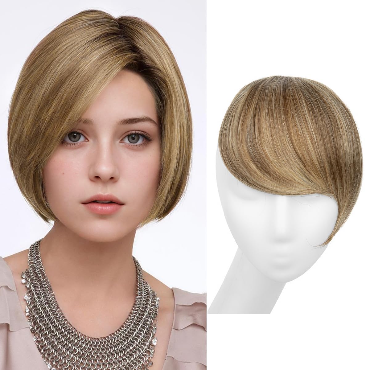 SARLA Clip in Side Bangs Extension Straight Synthetic Fake Bangs One Piece for Women Bahama Beige