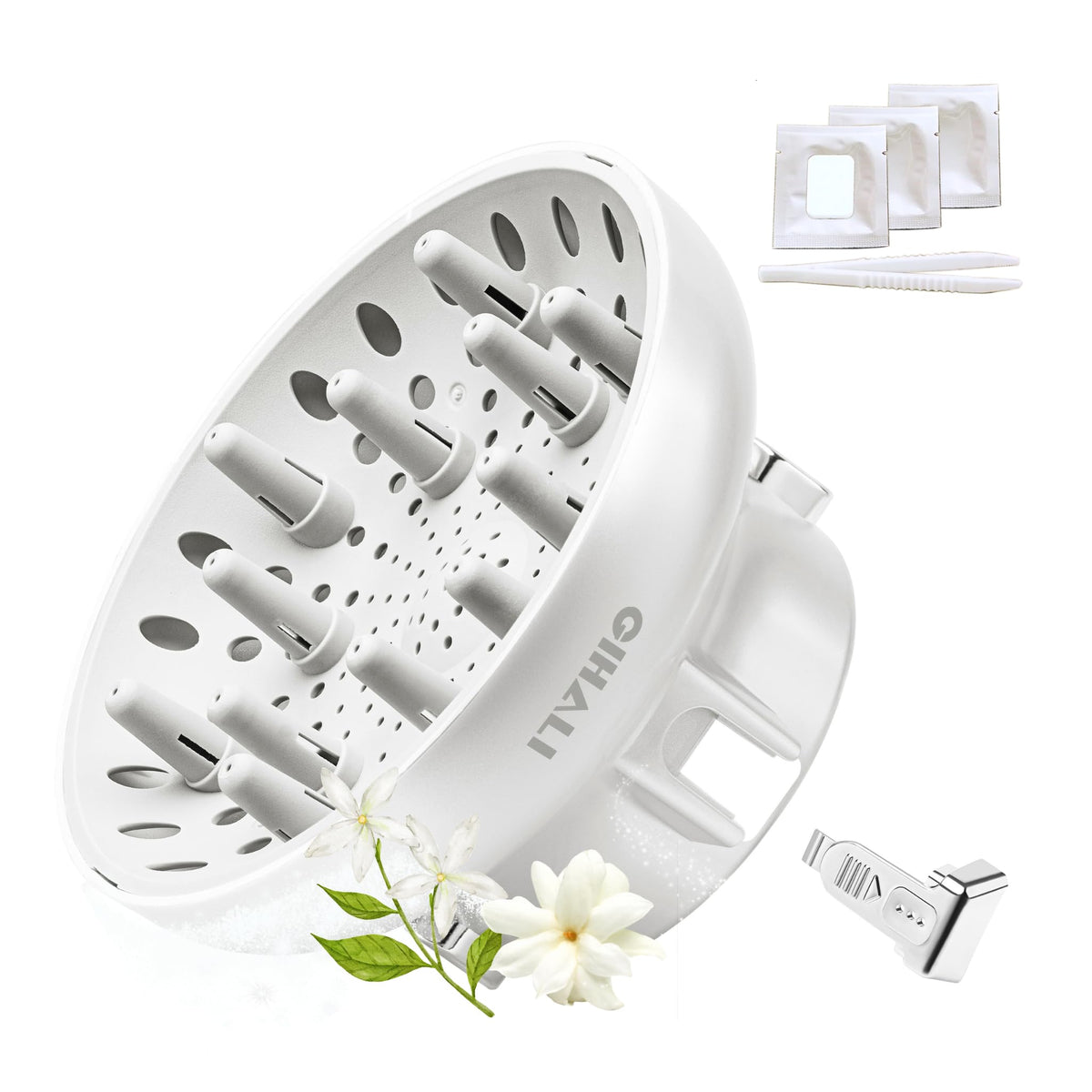 GIHALI Universal Hair Diffuser “Super Sturdy” 1.7 Inch to 2.6 Inch for Natural Curly and Wavy Hair, Hair Dryer Attachment (White 2 Aroma Upgrade)