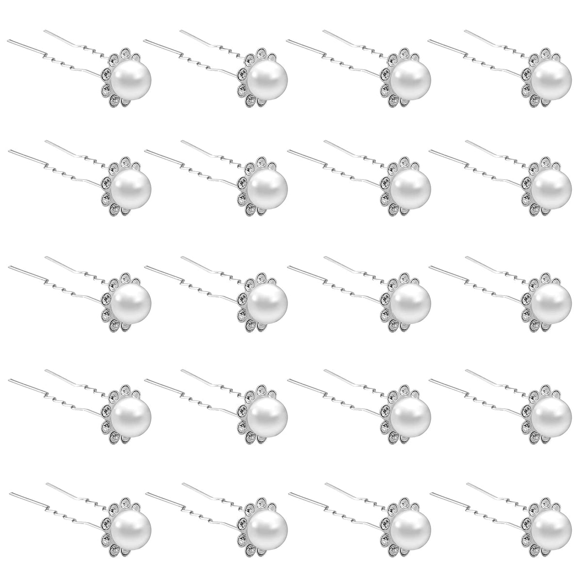 QIUTIMIY 20 Pack (White) Pearl Crystal Hair Pins Flower Rhinestone Hair Clips for Bridal Wedding Women Hair Jewelry Accessories, with Clear Container