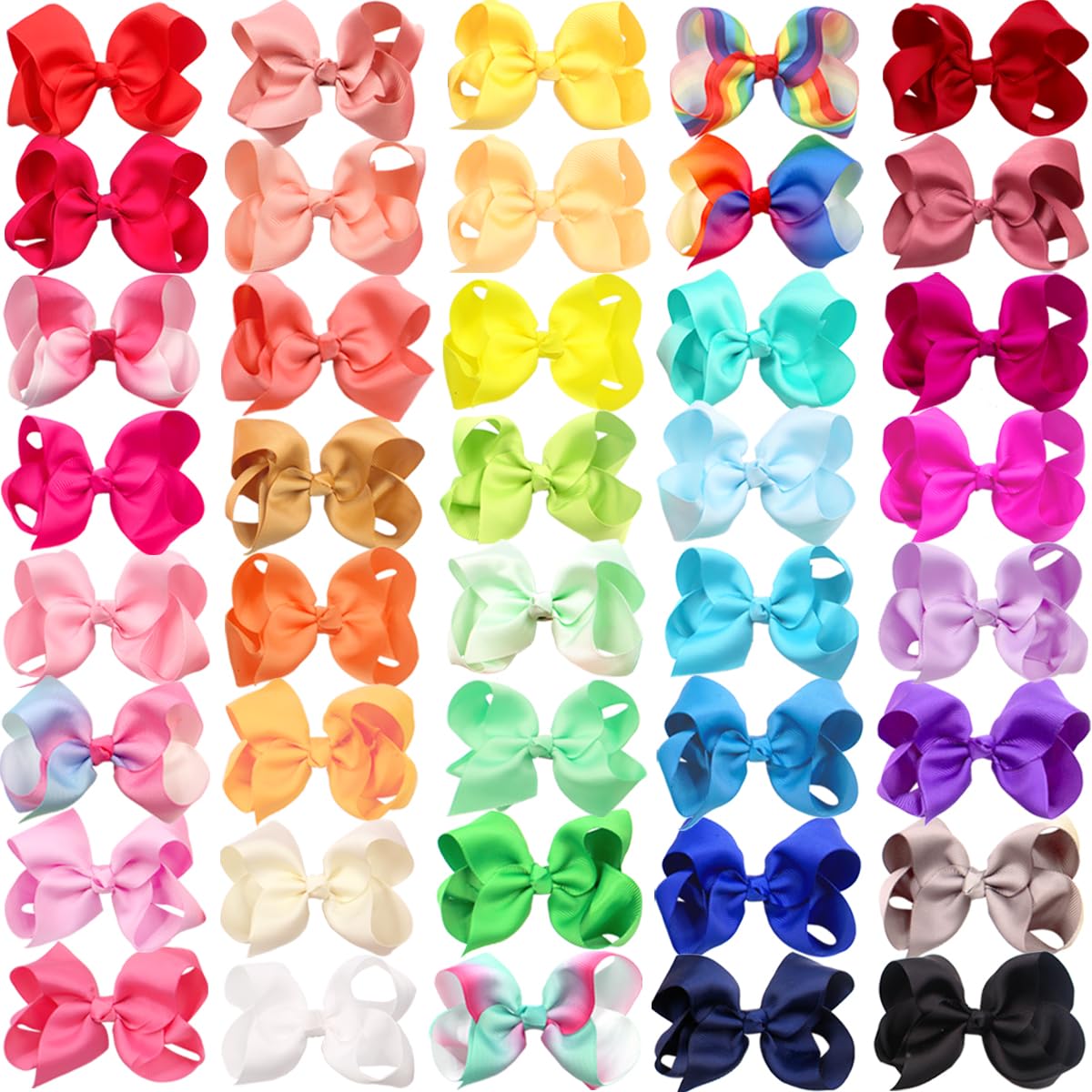 CÉLLOT 40 Pieces 4.5 Inch Hair Bows for Girls Clips Grosgrain Ribbon Boutique Hair Bow Alligator Clips For Girls Teens Toddlers Kids