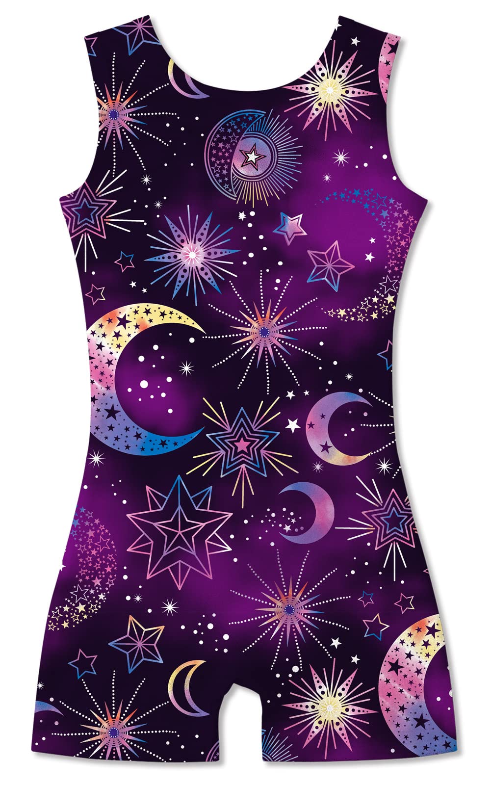 TUONROAD Gymnastics leotard with shorts for girls Biketards purple galaxy 7-8 7/8 years old sparkly