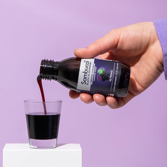 Sambucol Black Elderberry Syrup - Sambucus Elderberry Syrup, Black Elderberry Liquid, Immune Support for Kids and Adults, High Antioxidants, Gluten Free - Original Formula, 4 Fl Oz, 2-Pack