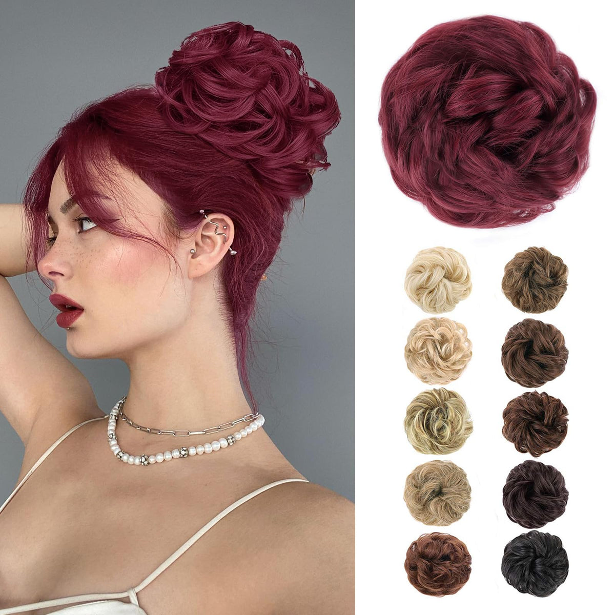 MORICA 1PCS Messy Hair Bun Hair Scrunchies Extension Curly Wavy Messy Bun Hair Synthetic Chignon Hairpieces for Women(BUG#)