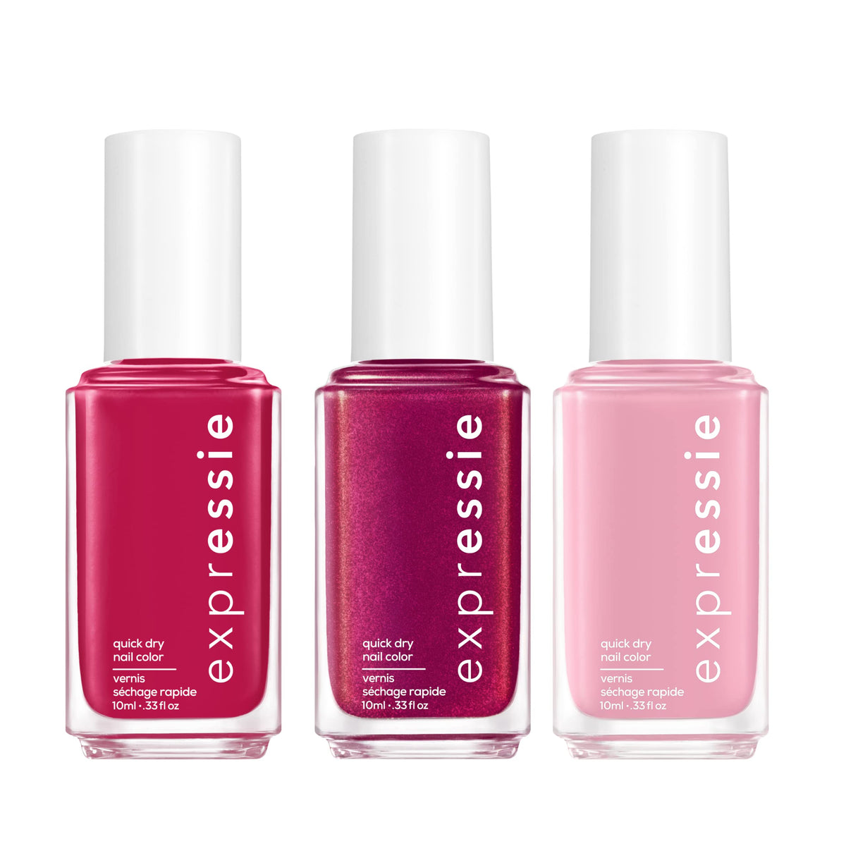 essie Expressie Quick-Dry Nail Polish Set, Pink Velvet Nails, Pastel Pink Nail Polish + Red Nail Polish + Magenta Nail Polish, 0.33 fl oz each