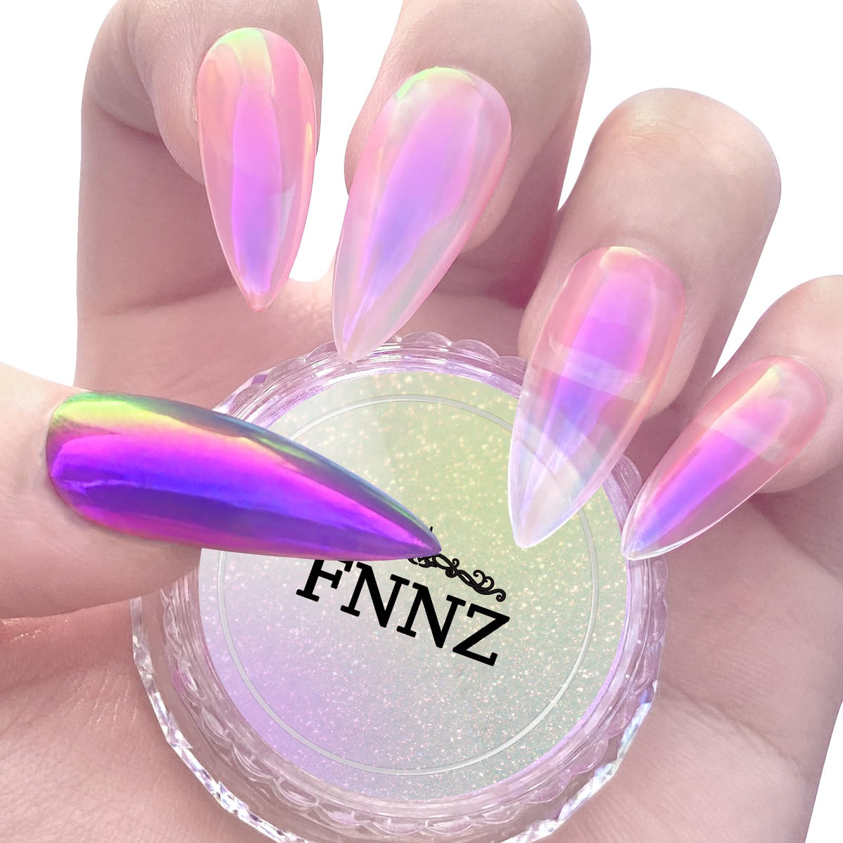 FNNZ Unicorn Chrome Nail Powder, Aurora Unichrome Mermaid Aurora Pigment Pearlescent Nail Art Glitter Dust Decoration for Home DIY Salon Manicure - Cyber Mirage