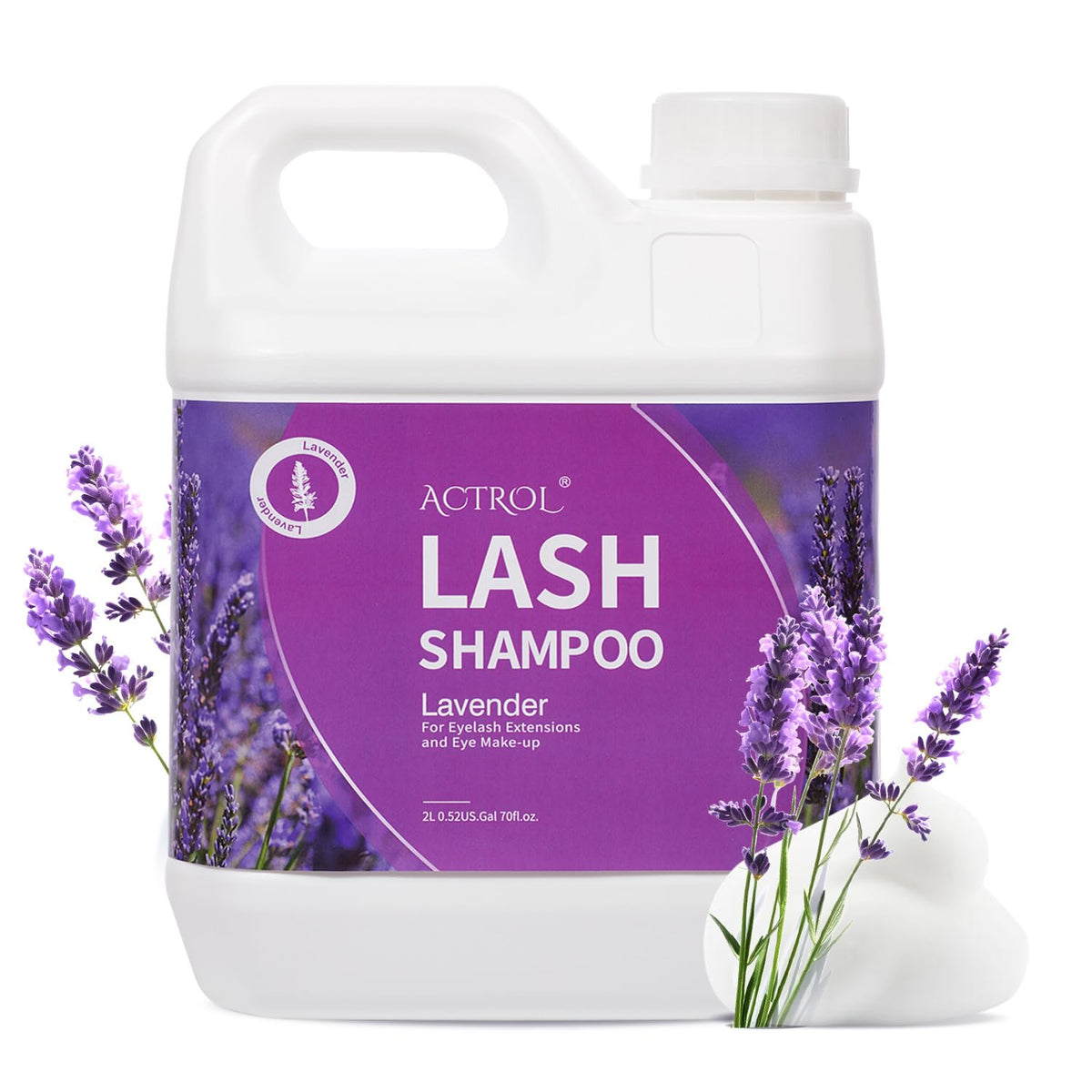ACTROL Eyelash Extension Cleanser Lavender 2L Natural Lash Extension Shampoo Professional Eyelid Foaming Cleanser Paraben & Sulfate Free Non-lrritating with Salon and Home Care