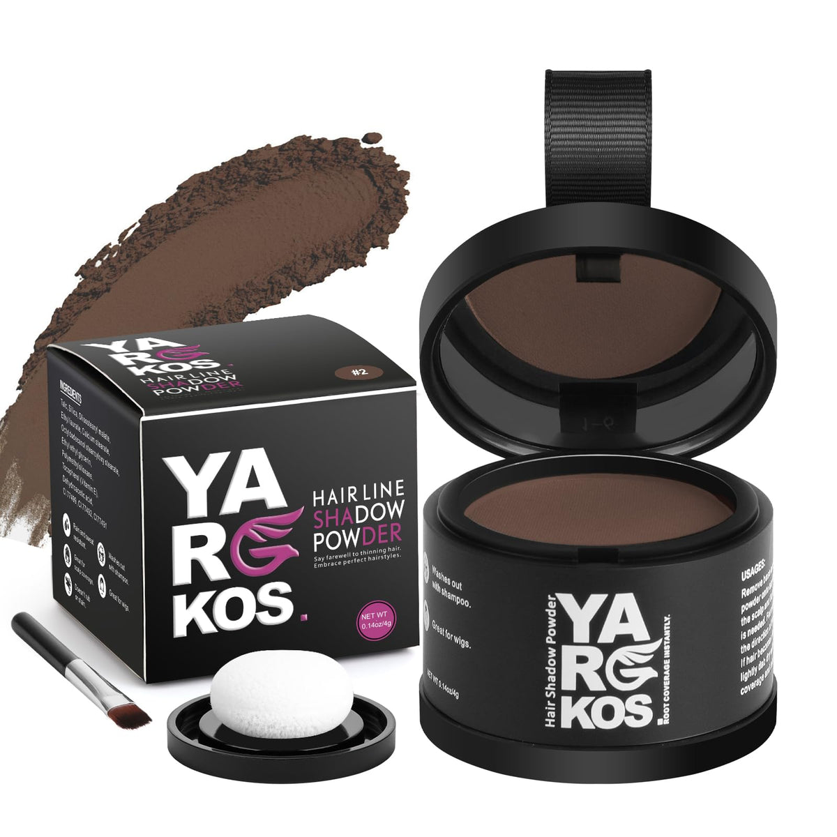 Yargkos Hairline Shadow Powder, Middle Brown, Root Touch Up Powder for Instantly Gray Hair Cover Up, Women Color Root Coverage for Thinning Grey, Mens Roots Concealer for Hair Loss Beard Line, #2