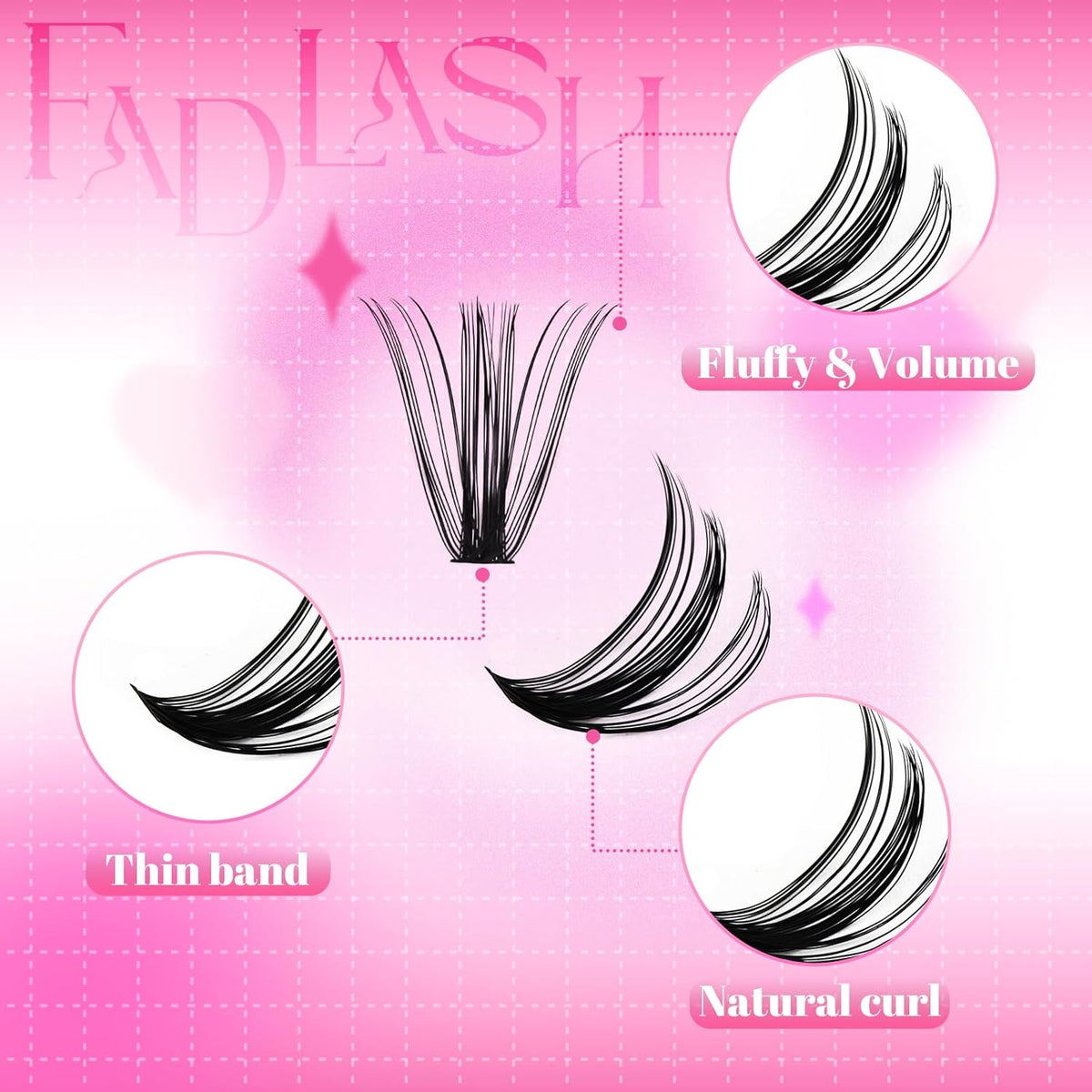 FADLASH Cluster Lashes D Curl Wispy Individual Lashes DIY Eyelash Extension Natural Look Reusable Fluffy Cluster Eyelash Extensions Self Application at Home (50D-0.07D-12-18MIX)