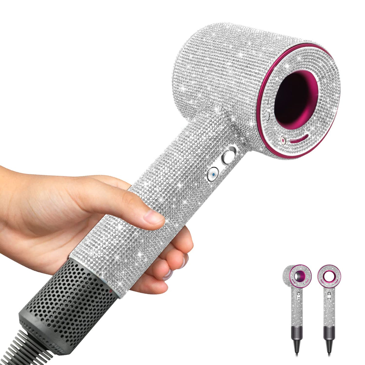 Rhinestones Case for Dyson Hair Dryer Anti-Scratch Shockproof Dust Proof Travel Protective Case Cover for Dyson Hair Dryer (Bling Silver)