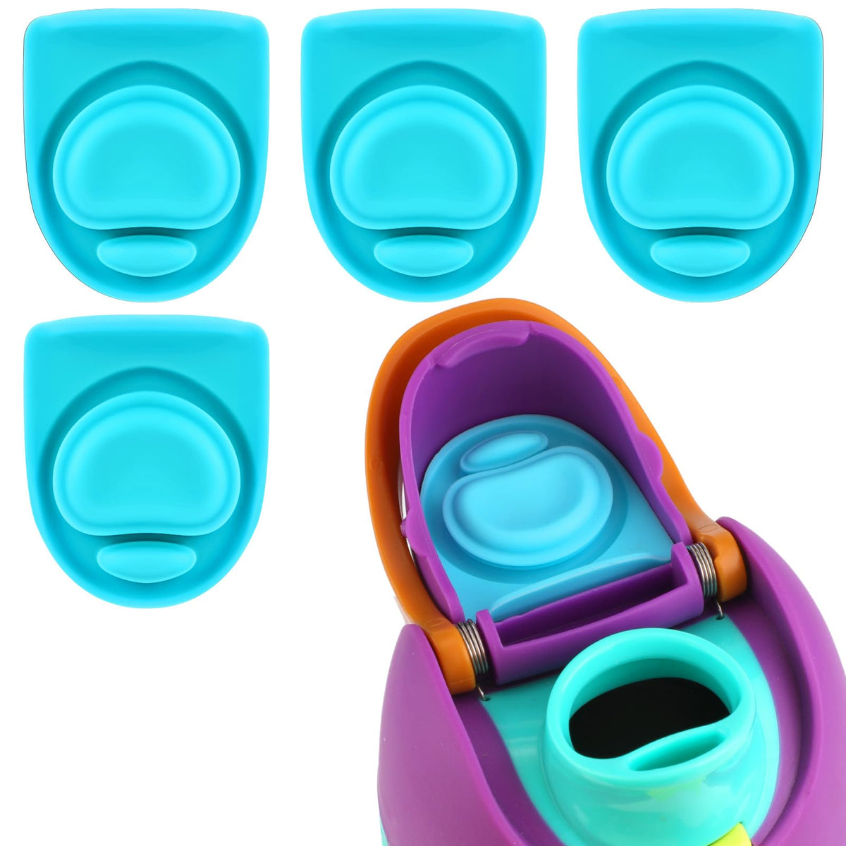 4pcs Replacement Stopper Compatible with Owala FreeSip 24oz 32oz, Water Bottle Top Lid Gasket for Owala 19/24/32/40oz Seal Bottle Cap Mouth Stopper Part Silicone Plug Accessories BPA-Free (Cyan)
