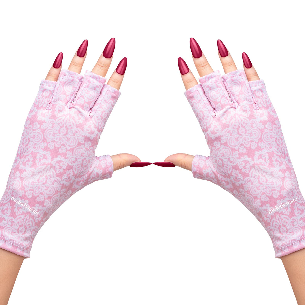 MelodySusie UV Gloves for Nails, UV Lamp Gloves for Manicures Protection, Pink of Love Gel Manicure Gloves, Nail Art Skin Care Fingerless UV Shield Gloves